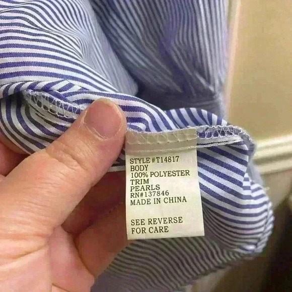 Kontrol Button Blue and White Stripe Long Sleeve Blouse with Pearl Studs Size M - Picture 8 of 11